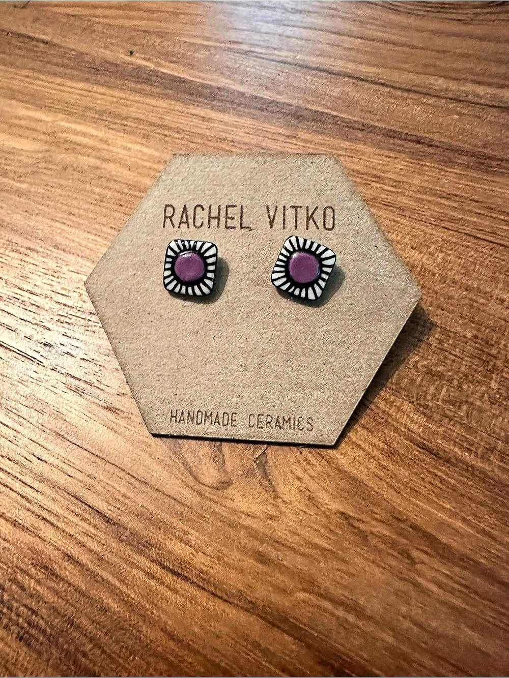 Hand-Painted Ceramic Stud Earrings Purple & Black